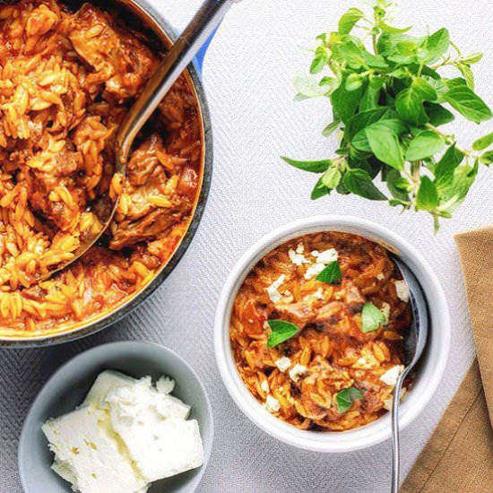 Slow-cooked lamb with orzo