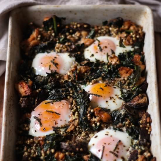 Buckwheat and salmon baked eggs