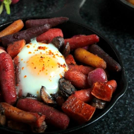 Baked Eggs over Maple Roasted Vegs