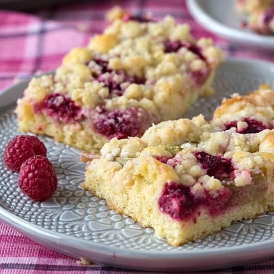 Rhubarb Raspberry Streusel Cake