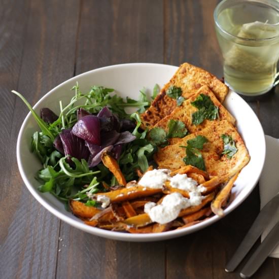 Grilled Tofu with roasted red onion