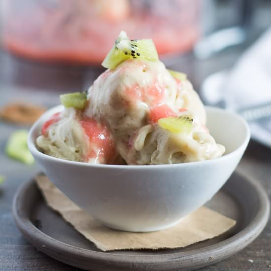 Rhubarb Sauce with Banana Ice Cream