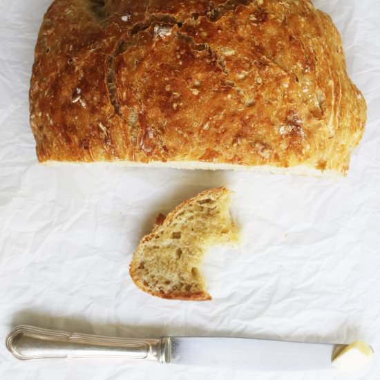 No-Knead Oatmeal Bread