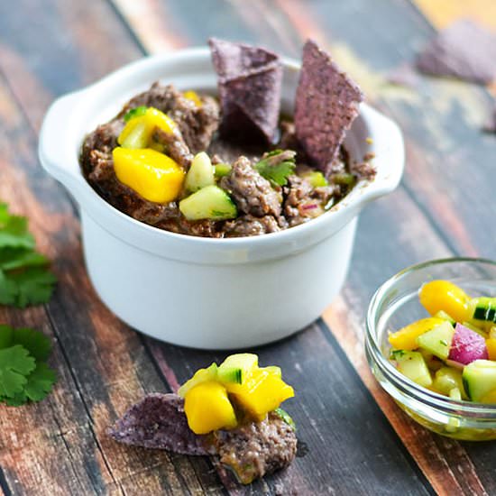 Black Bean Hummus w/ Mango Salsa