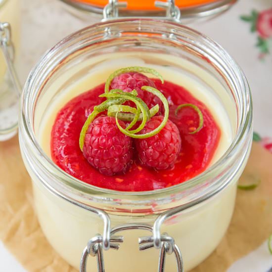 Lime Possets with Raspberry Sauce