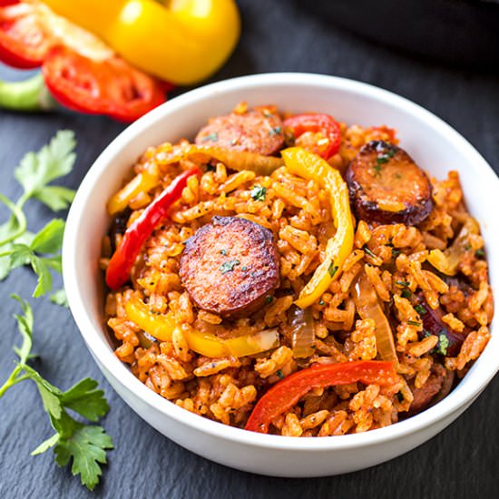 Smoked Sausage & Red Rice Skillet