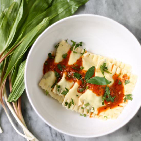 Ricotta and ramp ravioli