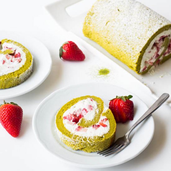 Strawberry Matcha Roll Cake
