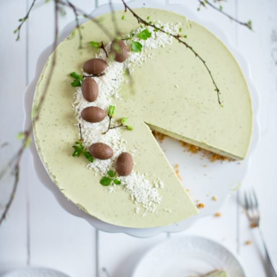 Coconut cheesecake with matcha