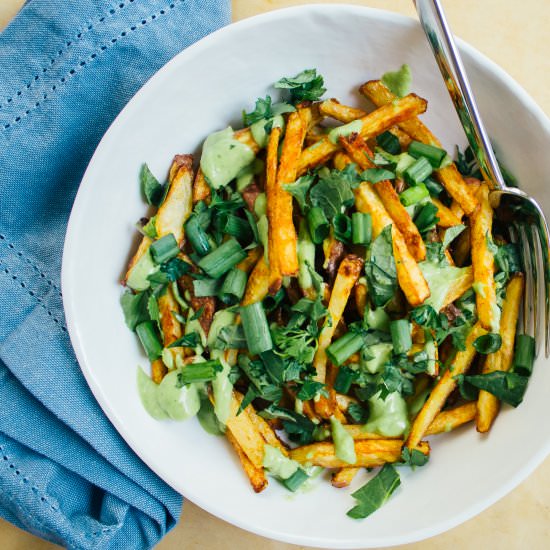 Street Fries with Avocado Crema
