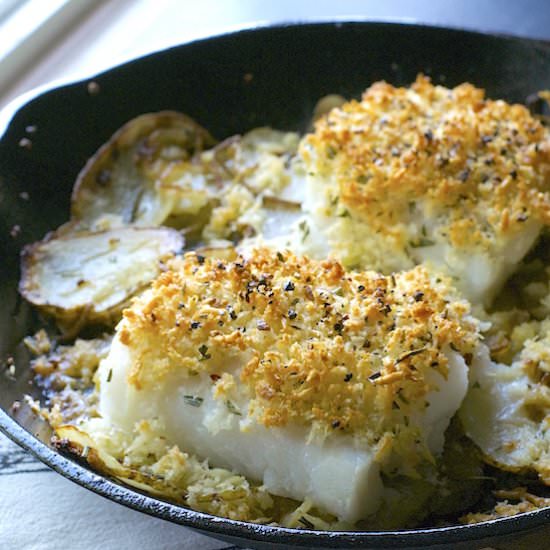 Cast Iron Cod Potatoes and Onions