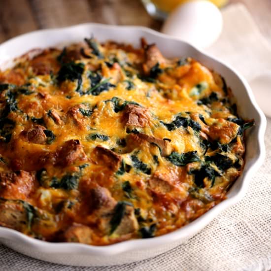 Spinach and Cheese Bagel Strata