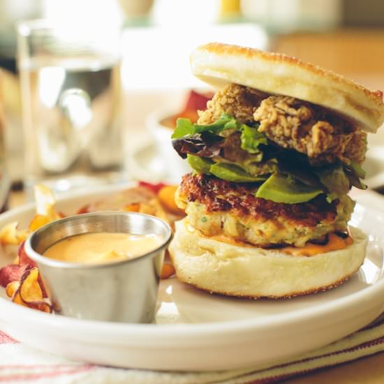 Shrimp Burgers with Fried Oysters