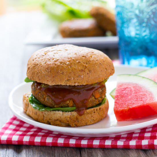 BBQ Lentil Sweet Potato Burgers