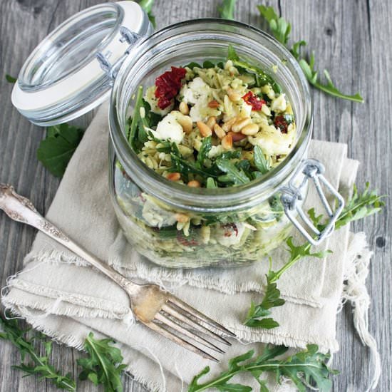 Pesto + Mozzarella Orzo Salad