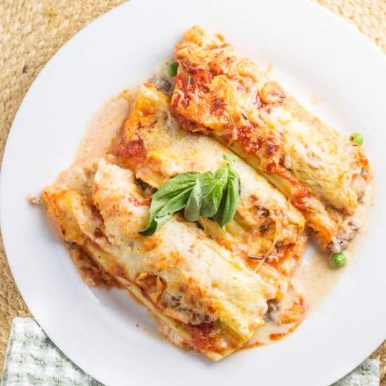 Sausage & Pea Manicotti