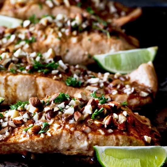 Baked Salmon With Wasabi Soy Almond