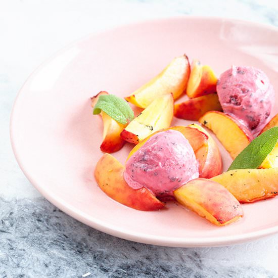 Sage Ice Cream with Roasted Peaches