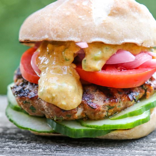 Turkey Feta Burgers with Yogurt Sauce