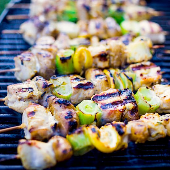 Grilled Chicken & Leek Skewers
