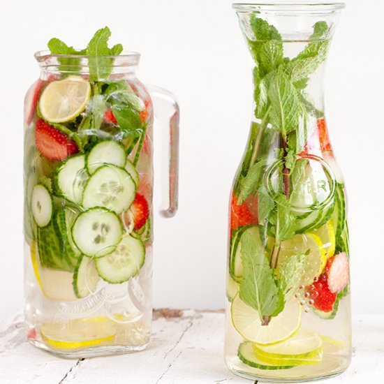 Strawberry lime mint cucumber water