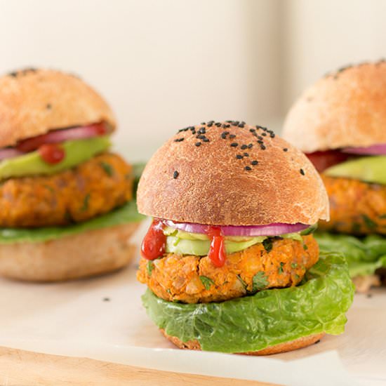 Smokey sweet potato burgers