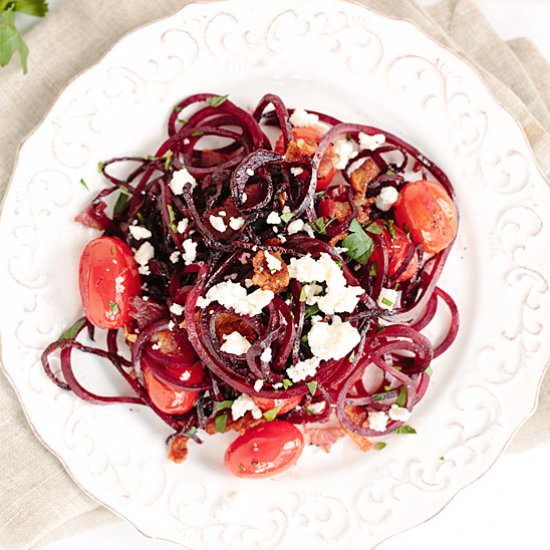 Beet Noodles with Tomatoes