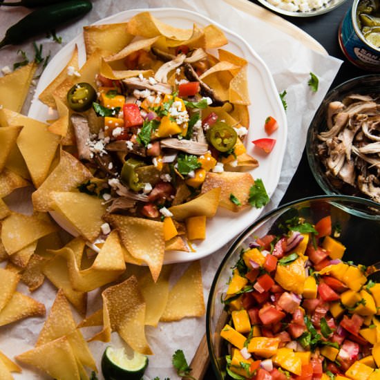Wonton Nachos with Pulled Chicken