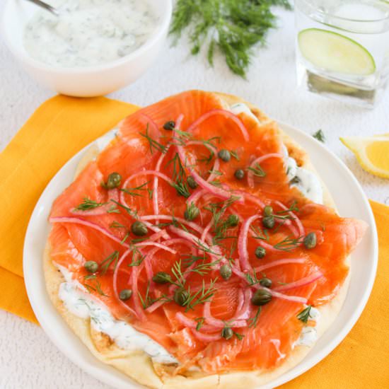 Smoked Salmon Pizza with Dill Sauce