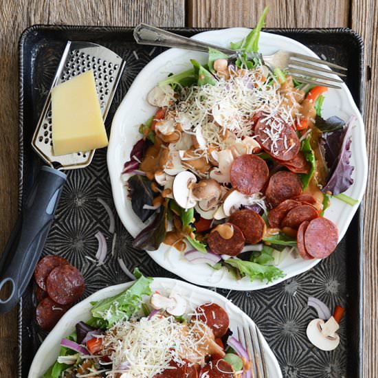 Pizza Salad with Pepperoni Chips