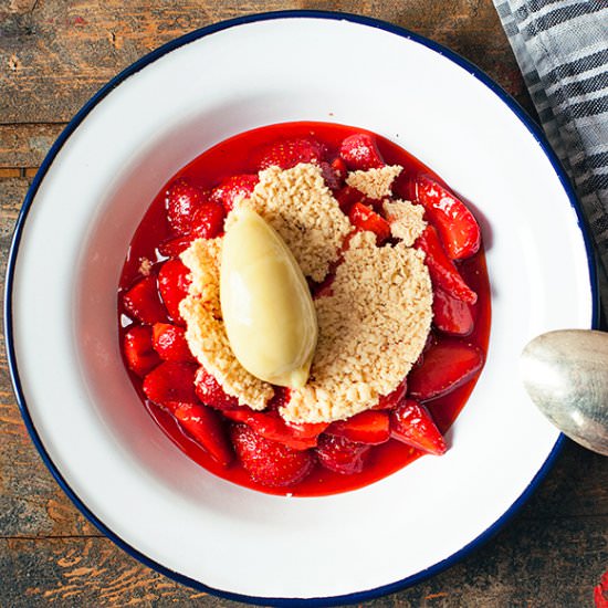 Rhubarb Sorbet and Strawberries