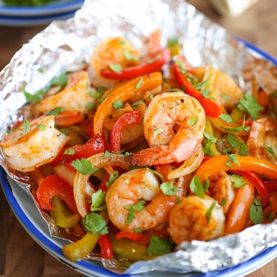 Shrimp Fajitas in Foil