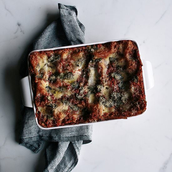 Tomato Ricotta Kale & Basil Lasagne