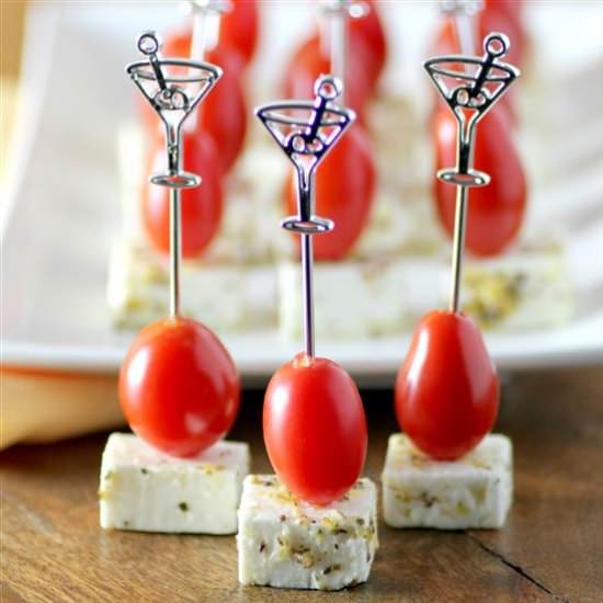 Marinated Feta and Tomato Skewers