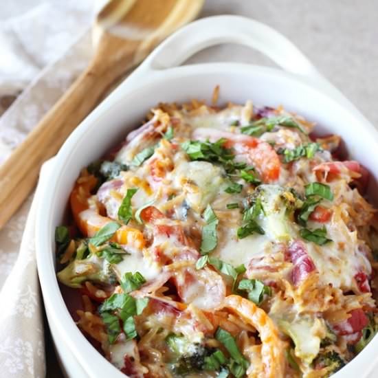 Cheesy Broccoli & Pepper Baked Orzo