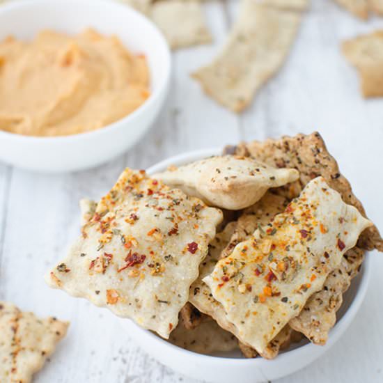 Pizza Crackers with Pizza Hummus