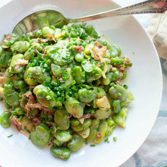 Fava Beans with Prosciutto + Cream