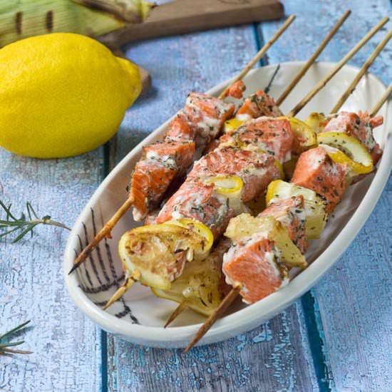 Salmon Kebabs with Rosemary