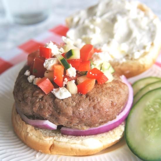 Greek Burgers with Whipped Feta Spread