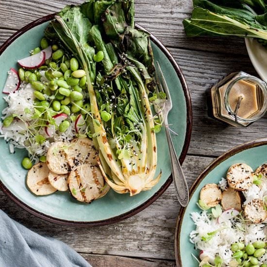 Grilled Bok Choy Rice Bowls