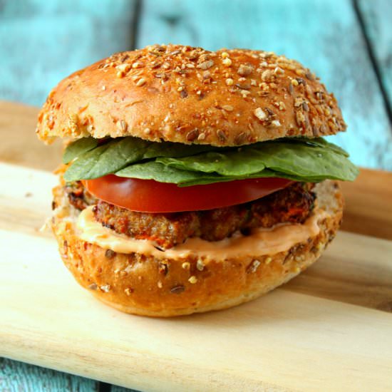 Turkey Burgers with Sriracha Mayo