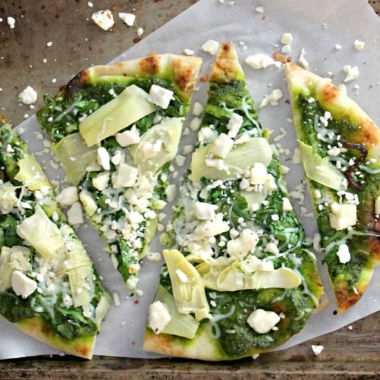 Spinach Artichoke and Pesto Naan