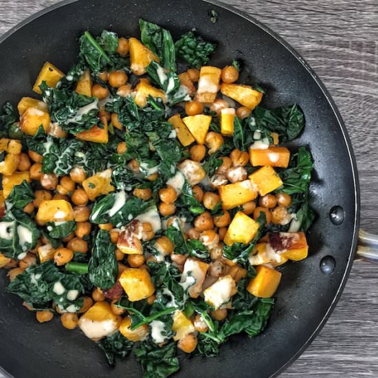 Kale and Squash Skillet with Tahini