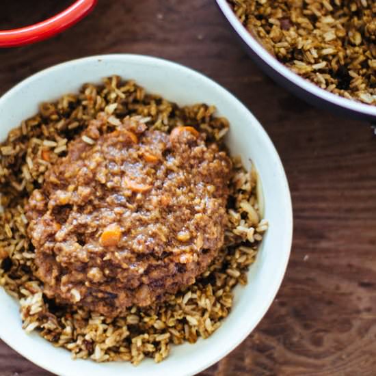 Vegan Fesenjan + Adas Polo
