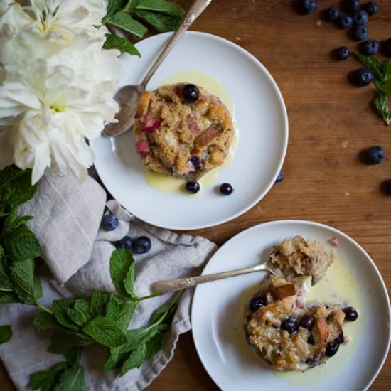 Blueberry Rhubarb Bread Pudding