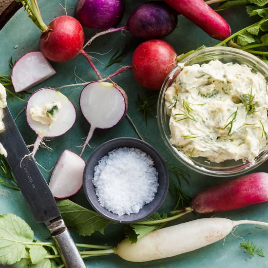 Radishes with Garlic Scape Butter
