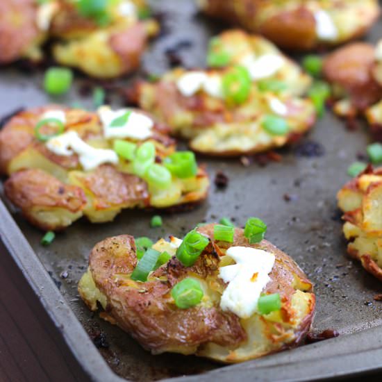 Smashed Potatoes with Goat Cheese