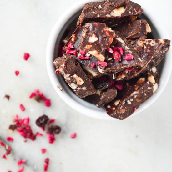 Raw fruit and nut chocolate bark