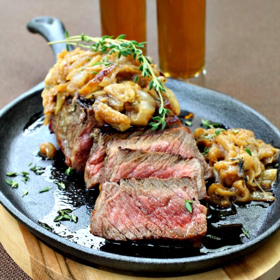 Strip Steak with Onion Sauce