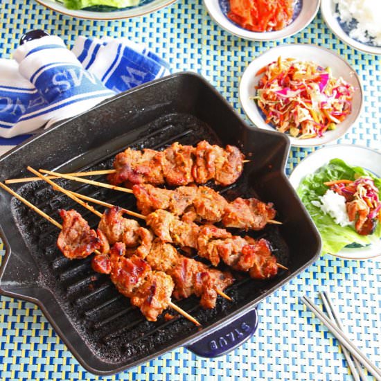 Spicy Korean Pork Kebabs with Asian